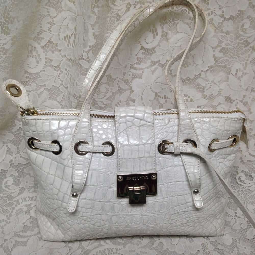 Jimmy Choo White Crocodile Leather Hand Bag