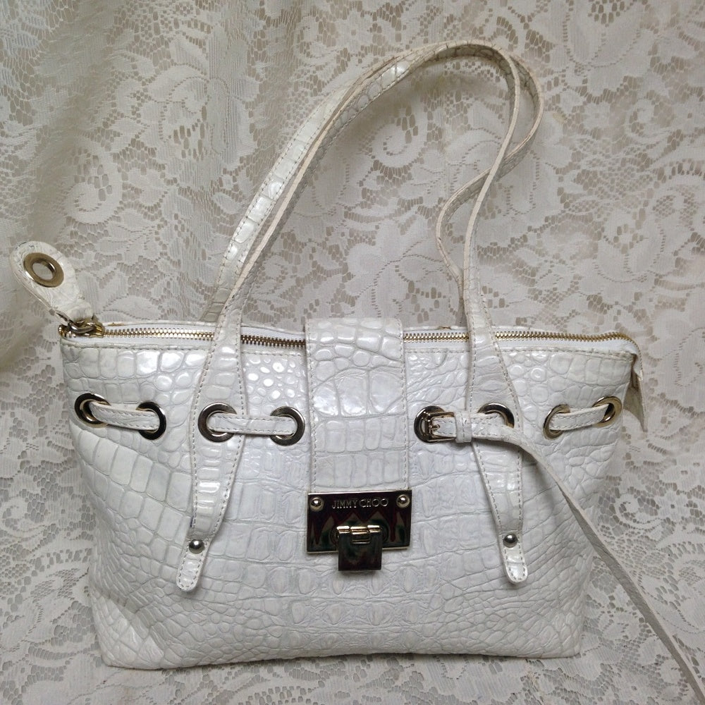 Jimmy Choo White Crocodile Leather Hand Bag