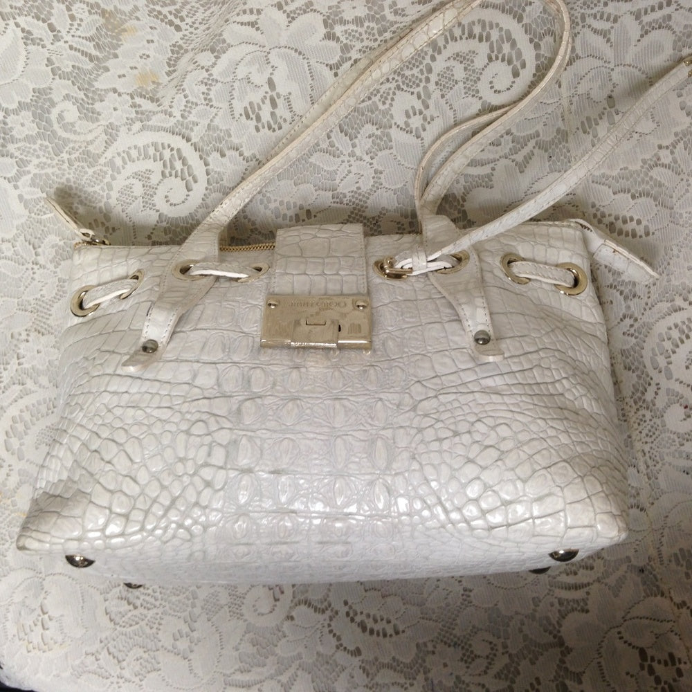 Jimmy Choo White Crocodile Leather Hand Bag