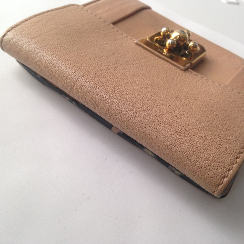 Chloe Beige Leather -Turn Lock Compact Wallet