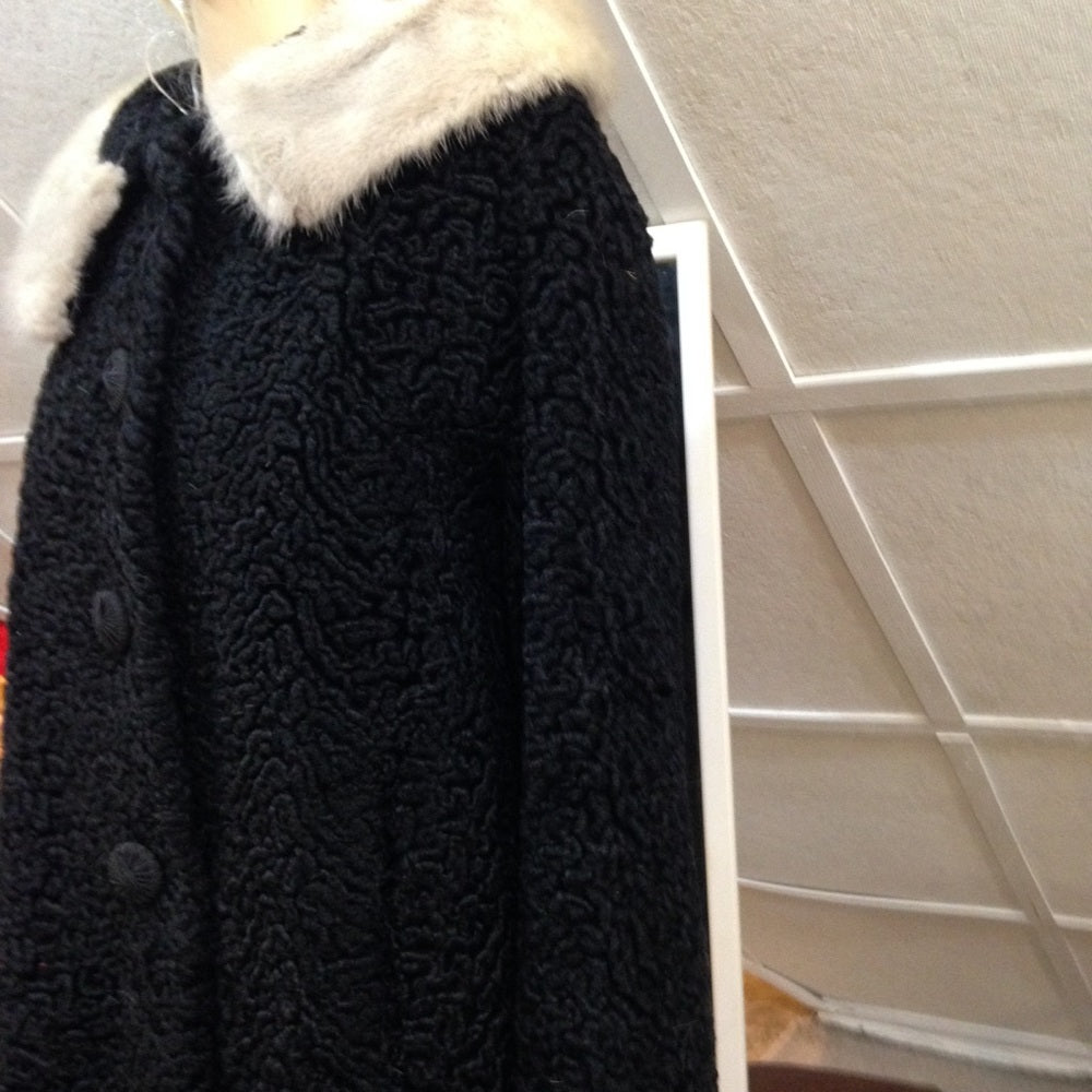 Vintage Mira Curl Black Persian Lamb Dress Coat(L)