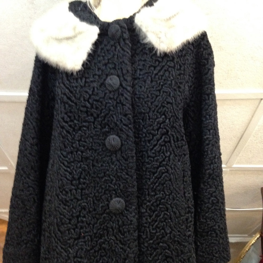 Vintage Mira Curl Black Persian Lamb Dress Coat(L)