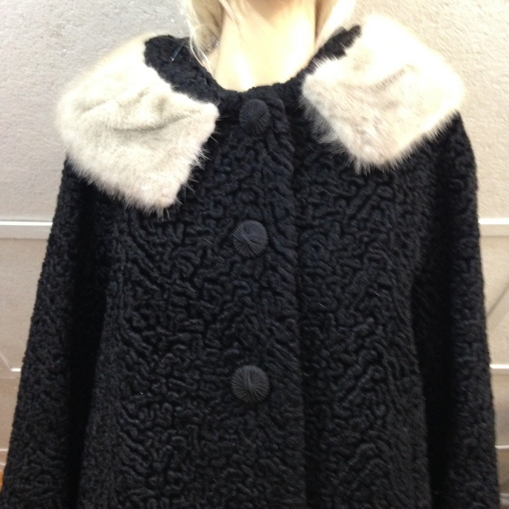 Vintage Mira Curl Black Persian Lamb Dress Coat(L)