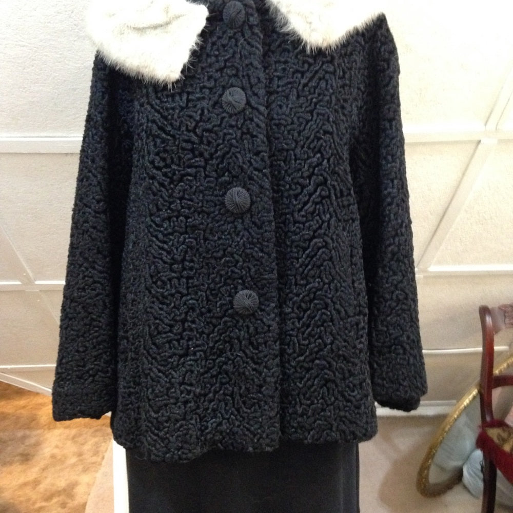 Vintage Mira Curl Black Persian Lamb Dress Coat(L)