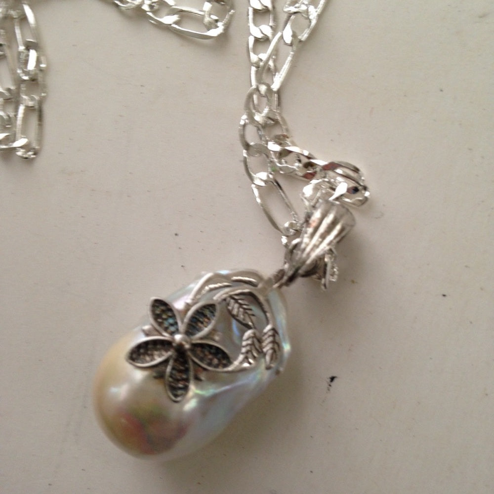 Genuine 1.25in Baroque Pearl With 18in 925 Chain
