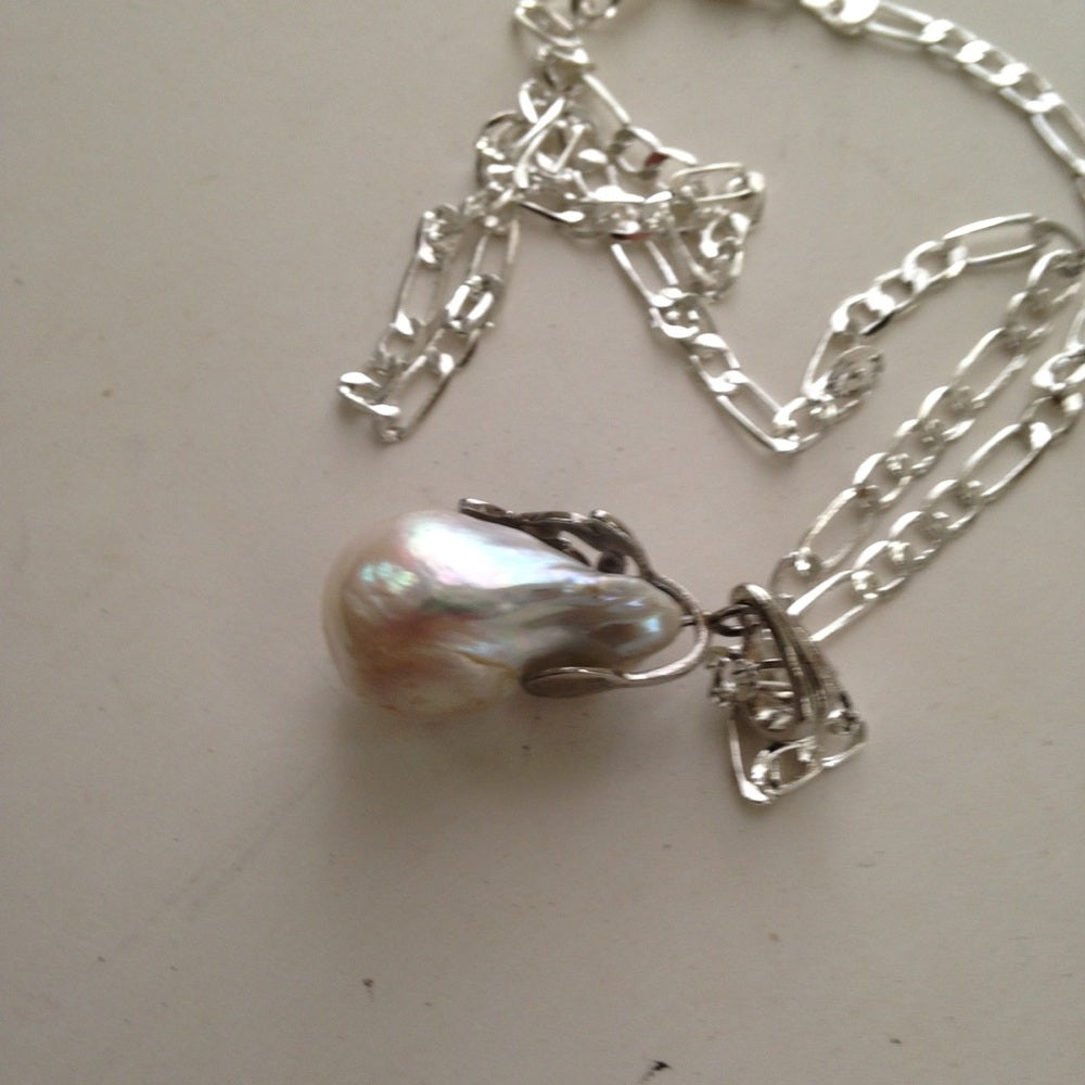 Genuine 1.25in Baroque Pearl With 18in 925 Chain