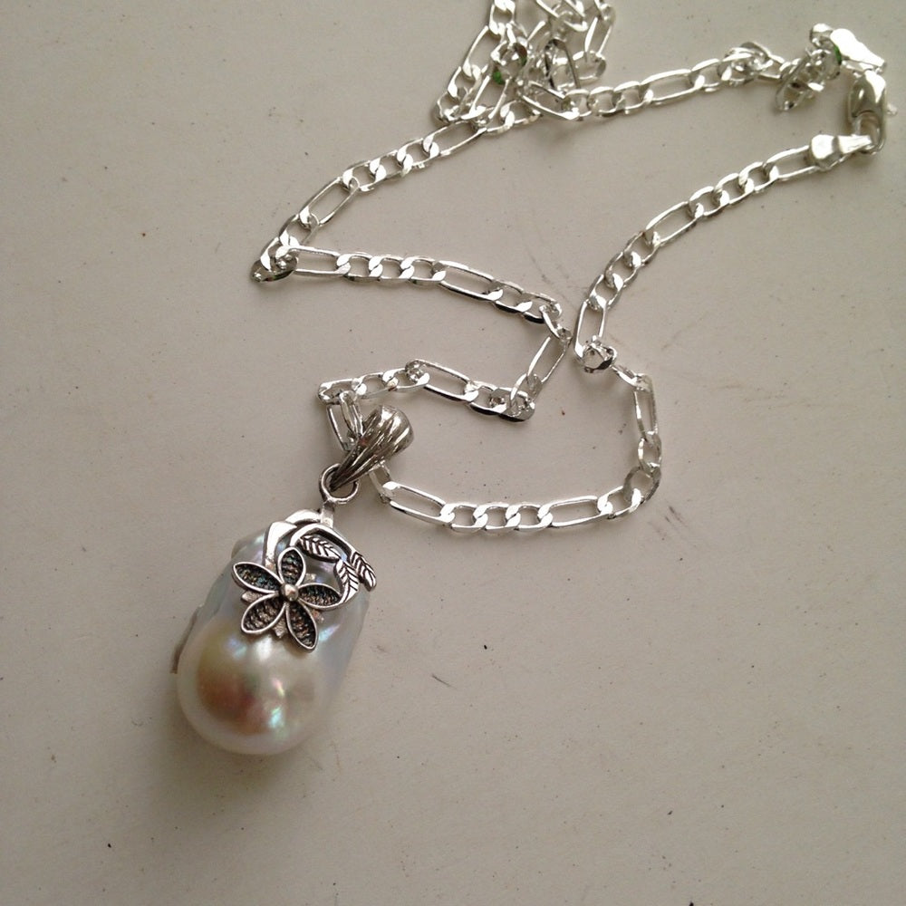 Genuine 1.25in Baroque Pearl With 18in 925 Chain
