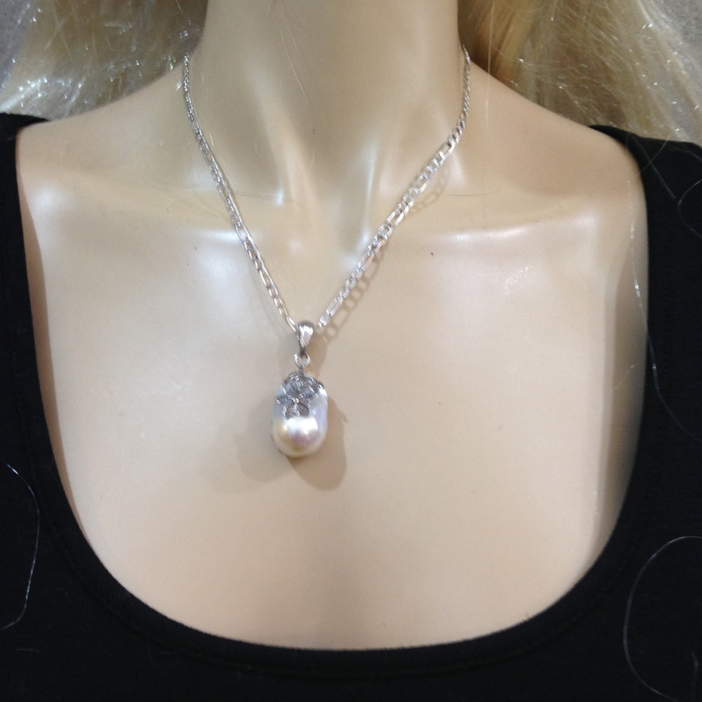 Genuine 1.25in Baroque Pearl With 18in 925 Chain