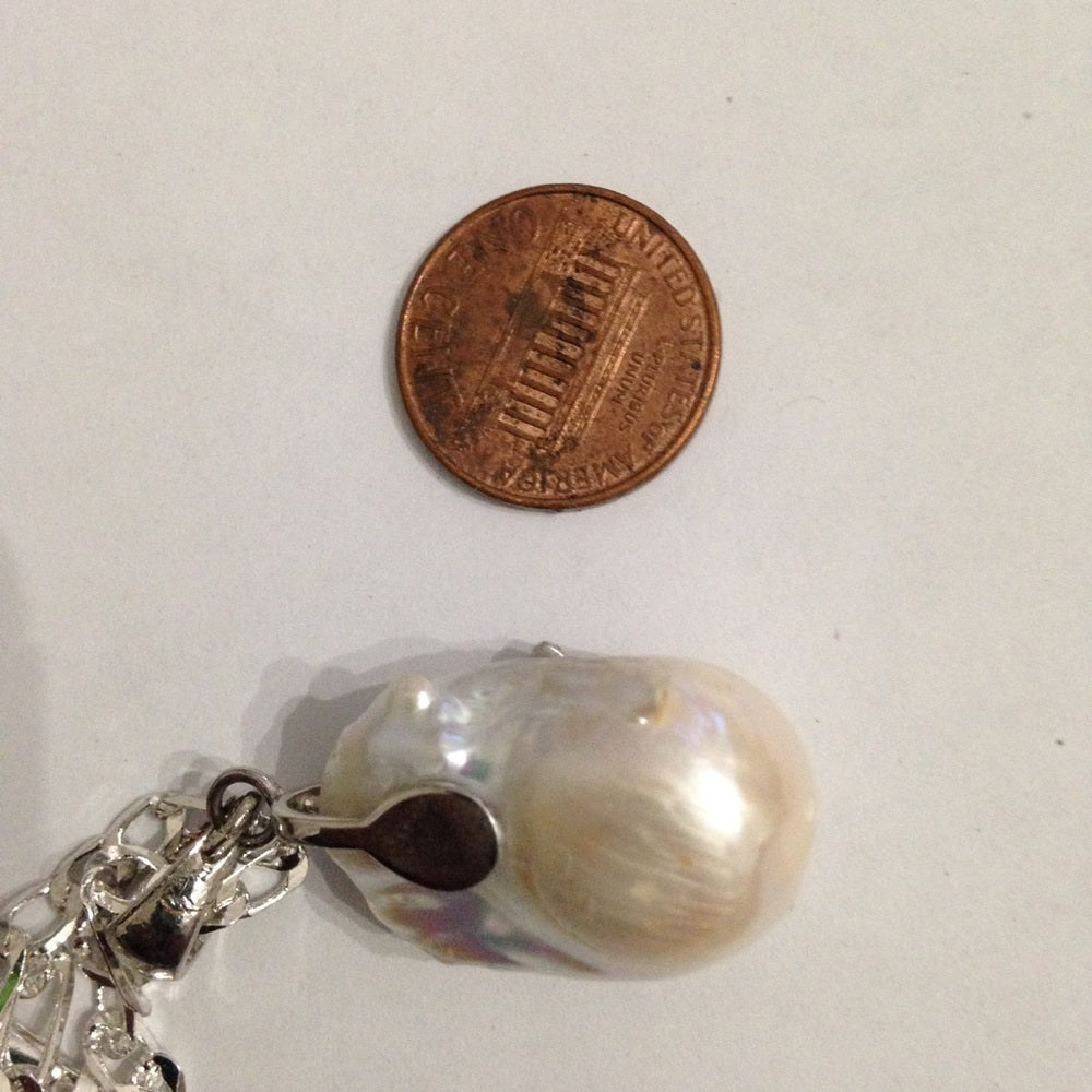 Genuine 1.25in Baroque Pearl With 18in 925 Chain