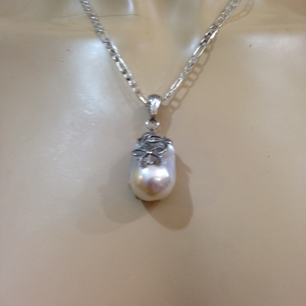 Genuine 1.25in Baroque Pearl With 18in 925 Chain