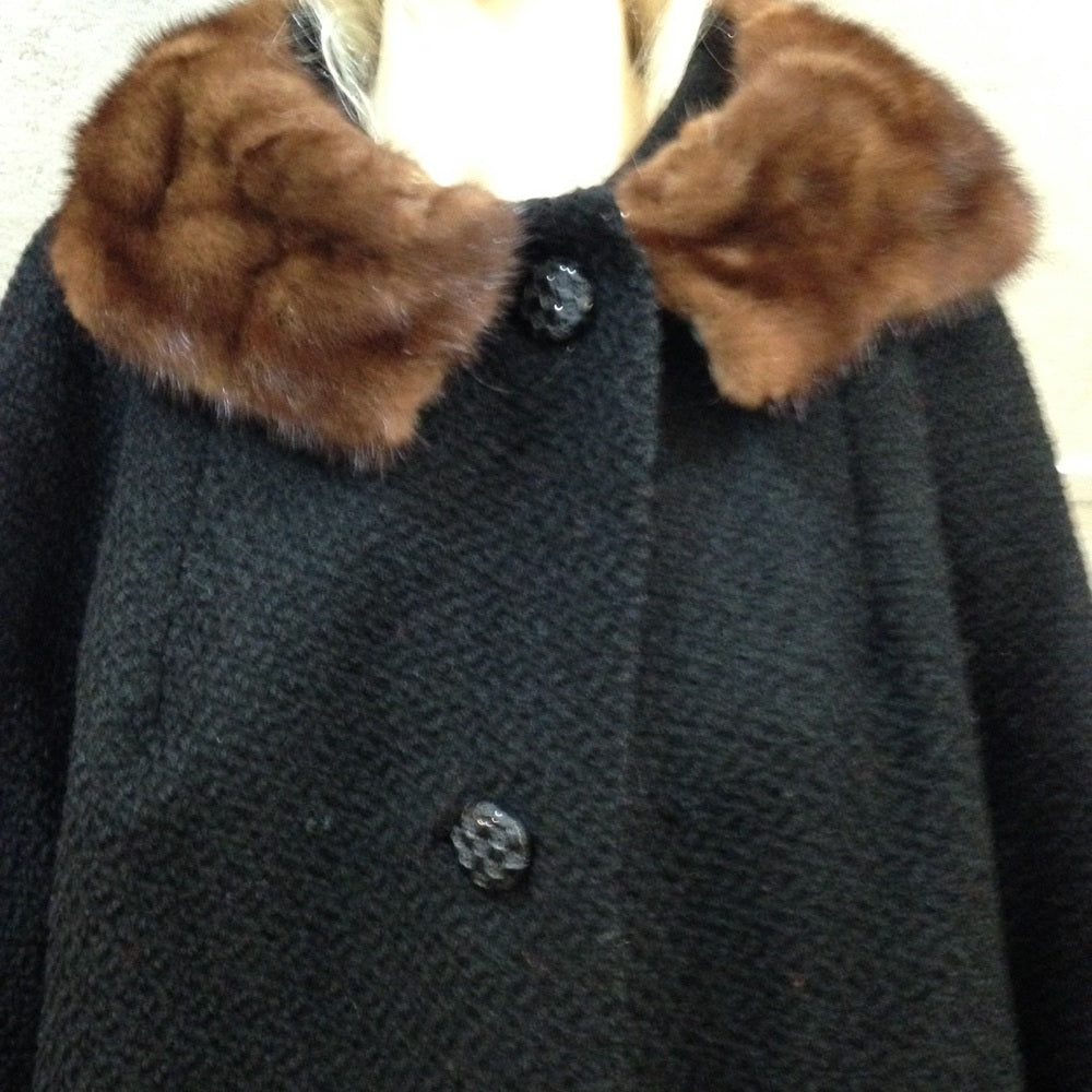 Vintage Jean Sutton Black Faux Persian Lamb Coat