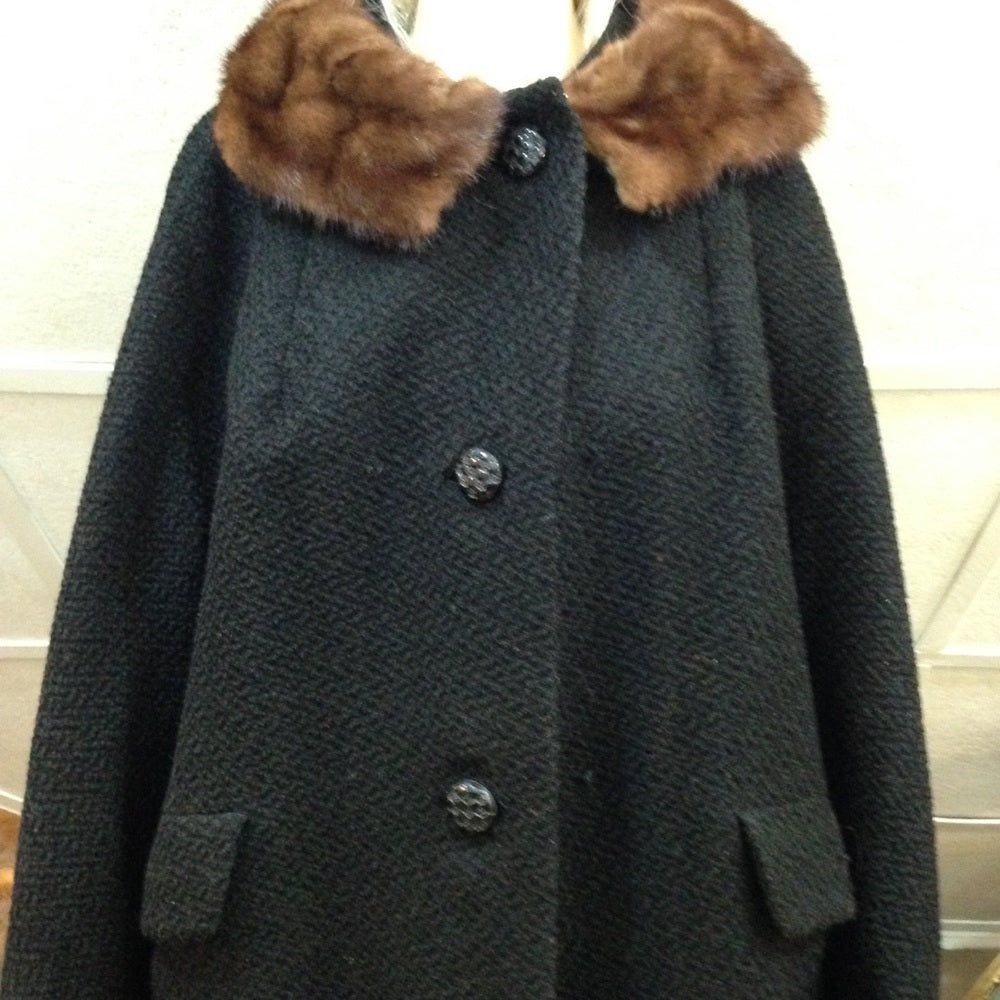 Vintage Jean Sutton Black Faux Persian Lamb Coat