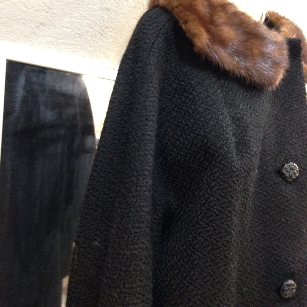 Vintage Jean Sutton Black Faux Persian Lamb Coat