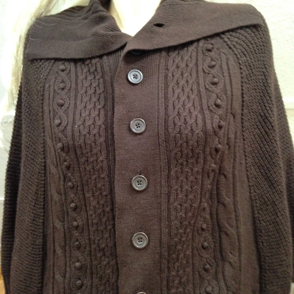 Dialogue Brown Sweater Shawl Cape (OS)