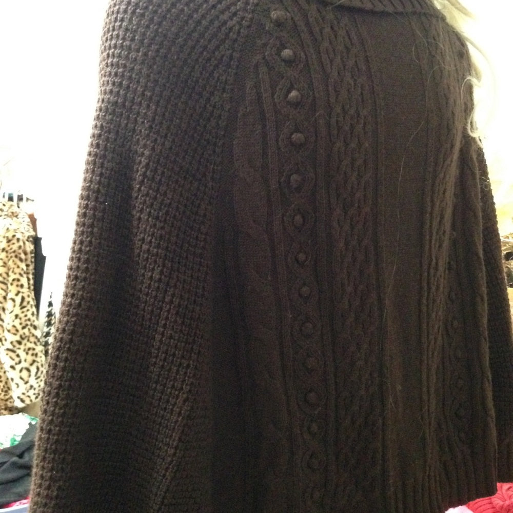 Dialogue Brown Sweater Shawl Cape (OS)