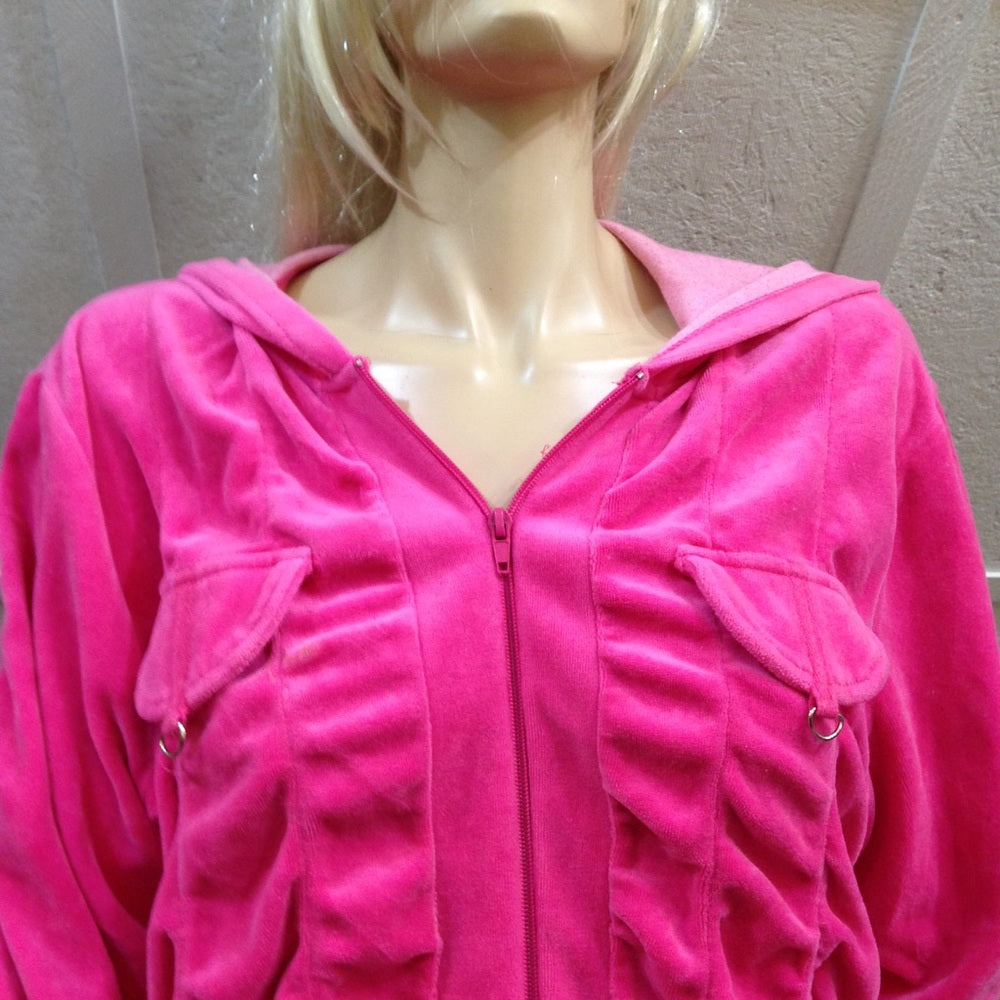 MKM Designs Fuchsia Hooded Velvet Zip Jacket (L)
