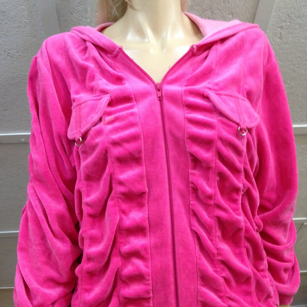 MKM Designs Fuchsia Hooded Velvet Zip Jacket (L)
