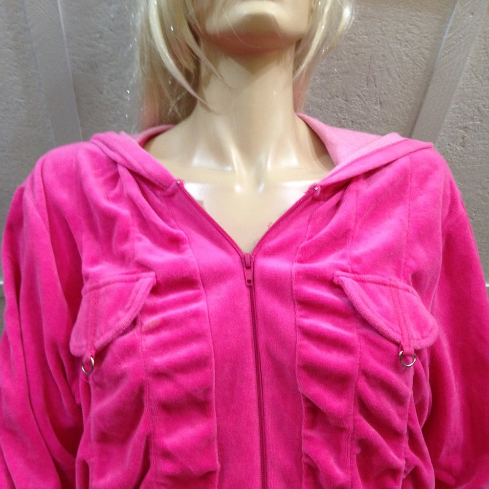 MKM Designs Fuchsia Hooded Velvet Zip Jacket (L)
