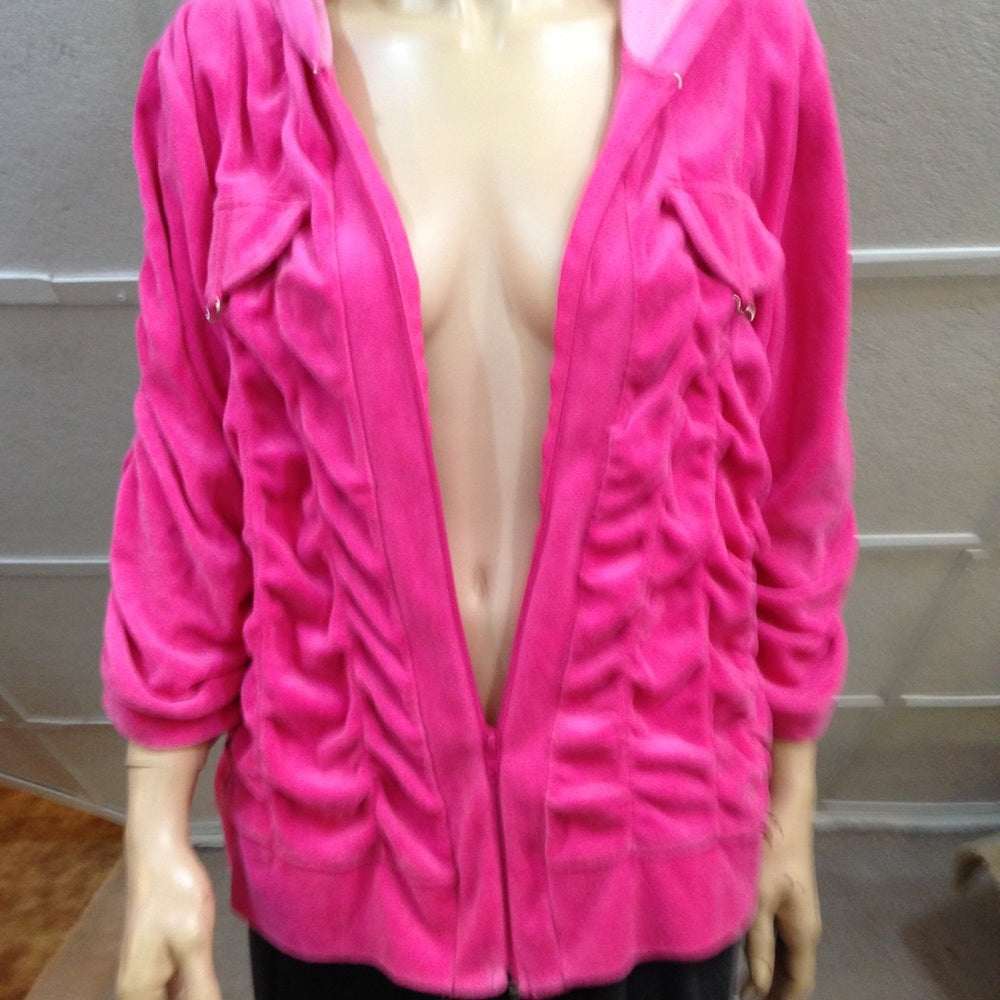 MKM Designs Fuchsia Hooded Velvet Zip Jacket (L)