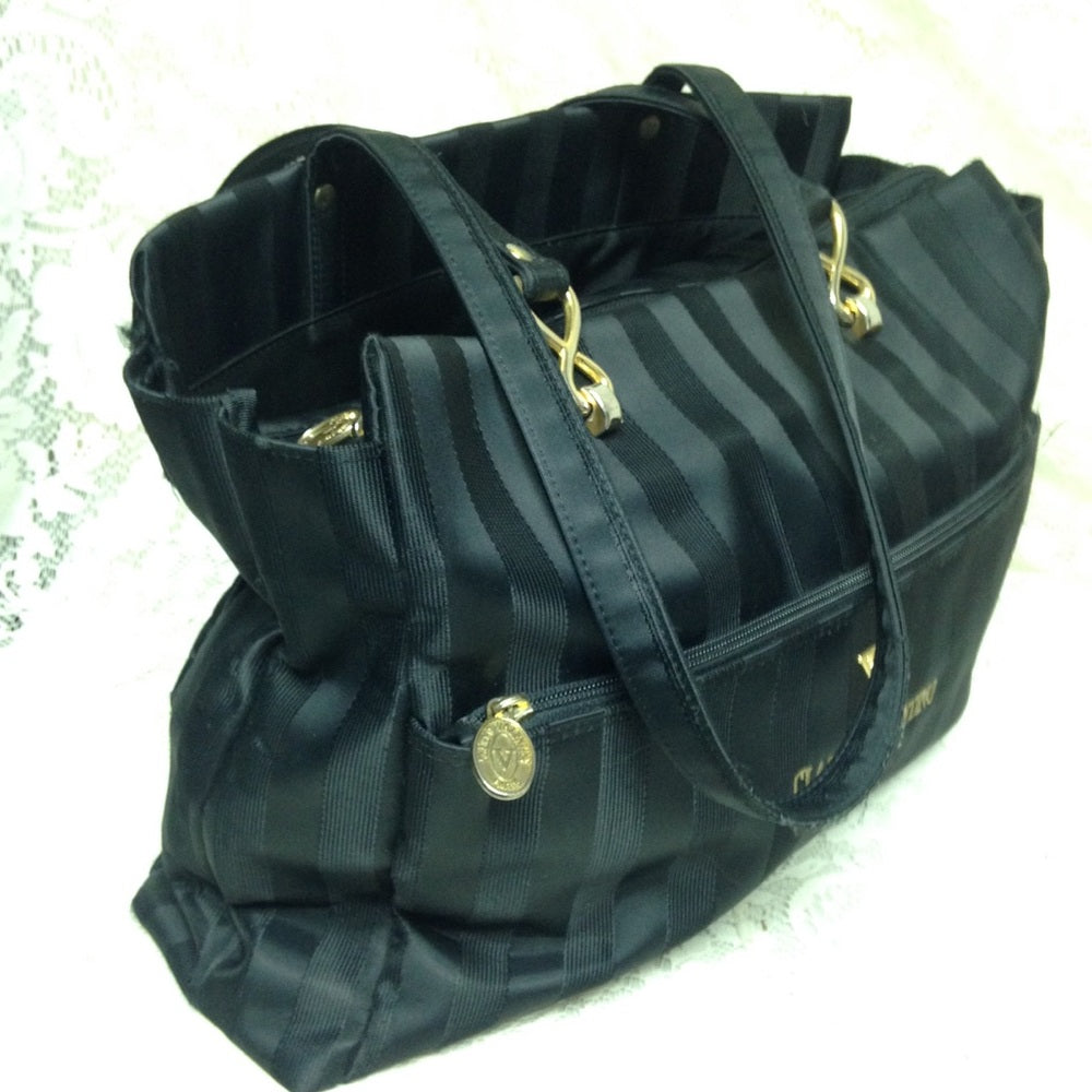 Valentino Black-Gray Stripes Tote Shoulder Bag