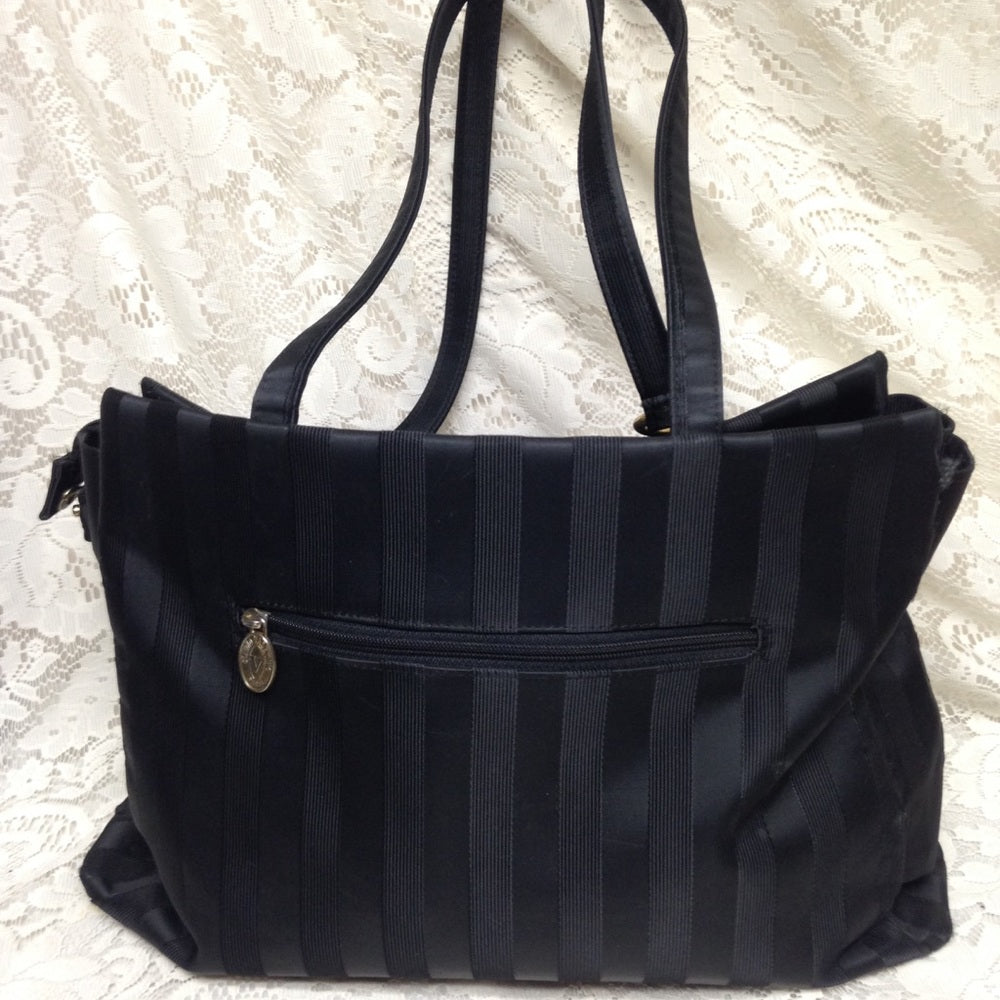 Valentino Black-Gray Stripes Tote Shoulder Bag