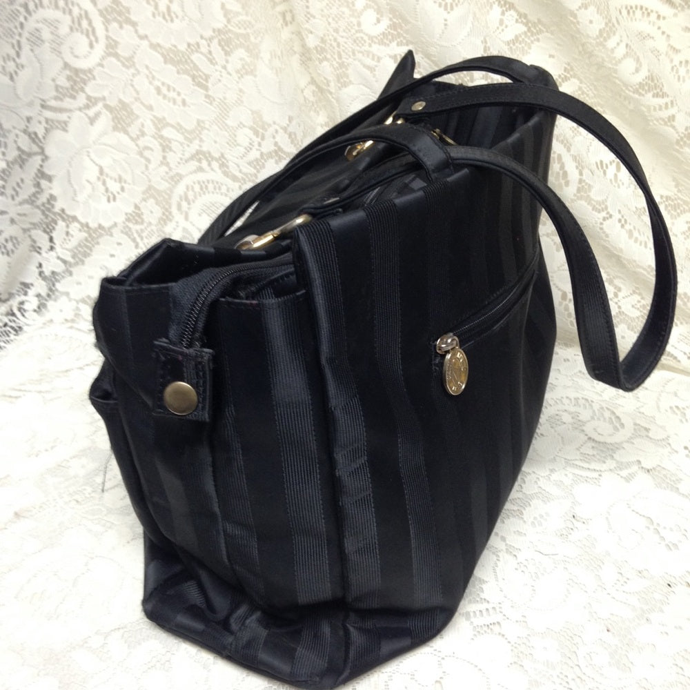 Valentino Black-Gray Stripes Tote Shoulder Bag