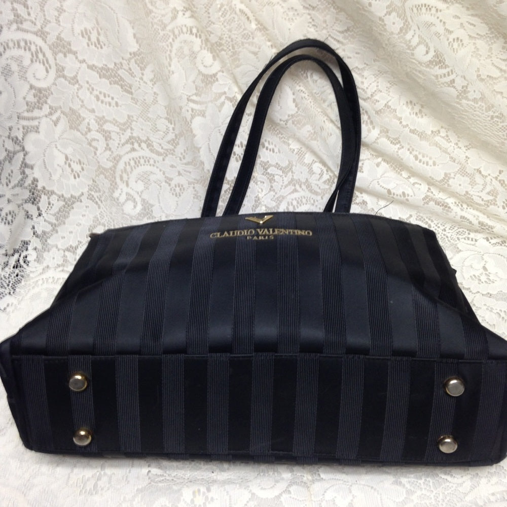 Valentino Black-Gray Stripes Tote Shoulder Bag