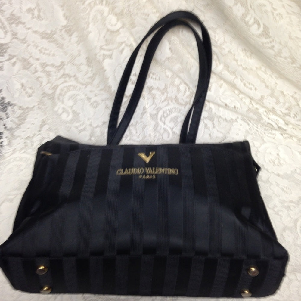 Valentino Black-Gray Stripes Tote Shoulder Bag