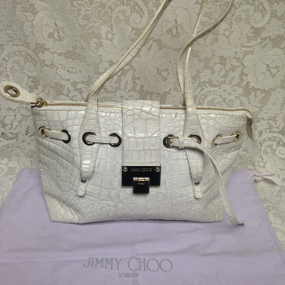 Jimmy Choo White Crocodile Leather Hand Bag