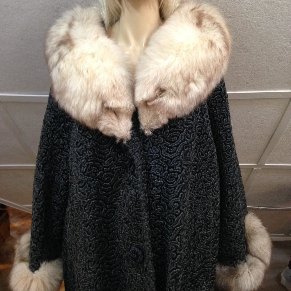 - Astrakin, France Gray Persian Lamb Swing Coat M-L