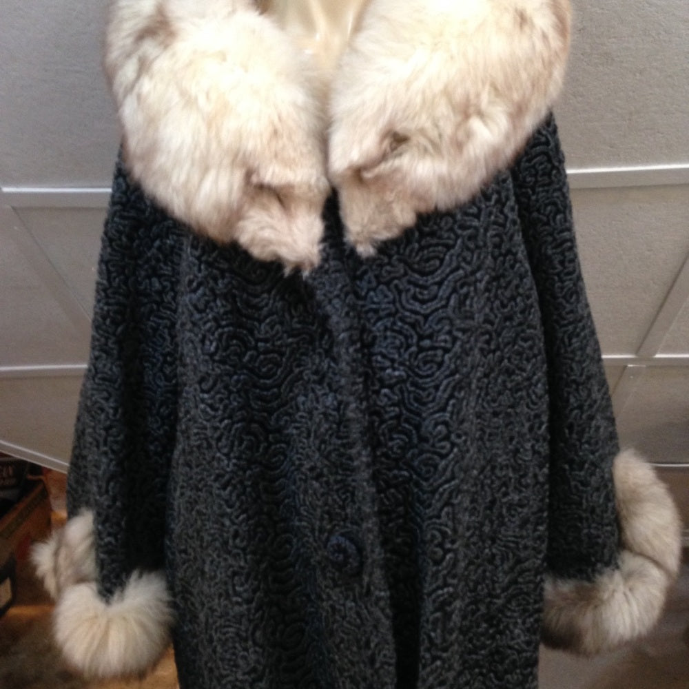 - Astrakin, France Gray Persian Lamb Swing Coat M-L