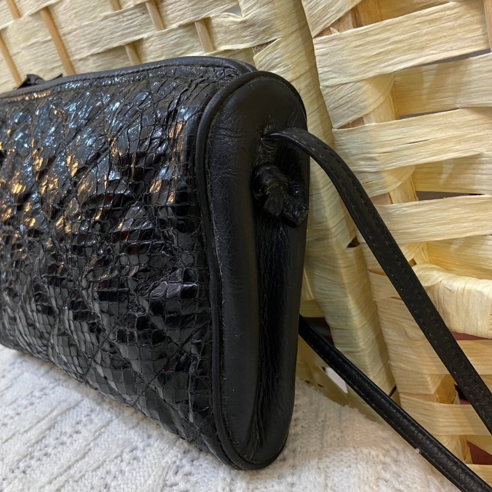 Black Genuine Snakeskin Leather Crossbody Bag
