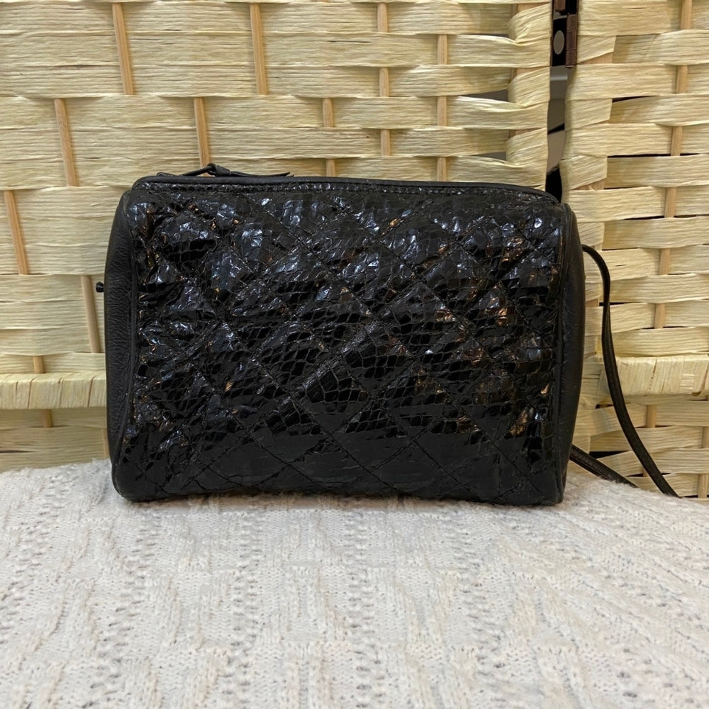 Black Genuine Snakeskin Leather Crossbody Bag