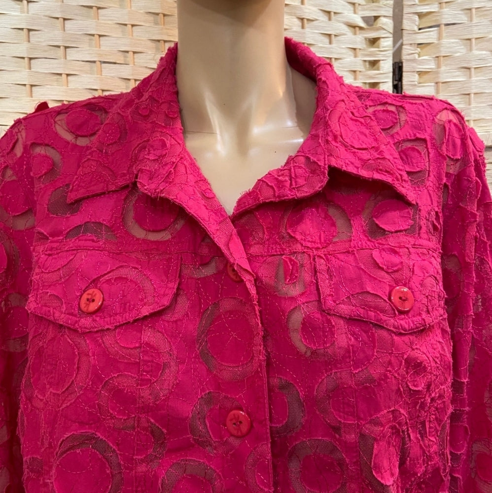 Ruby Rd. Pink Fuchsia Lacy Blouse - Size 20W