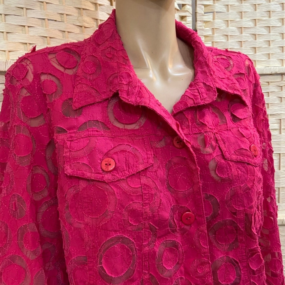 Ruby Rd. Pink Fuchsia Lacy Blouse - Size 20W