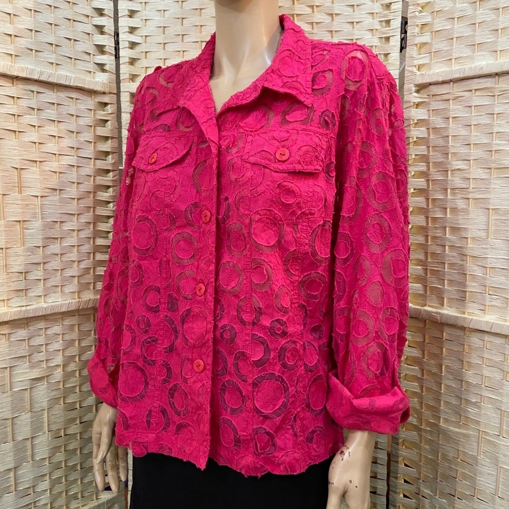 Ruby Rd. Pink Fuchsia Lacy Blouse - Size 20W