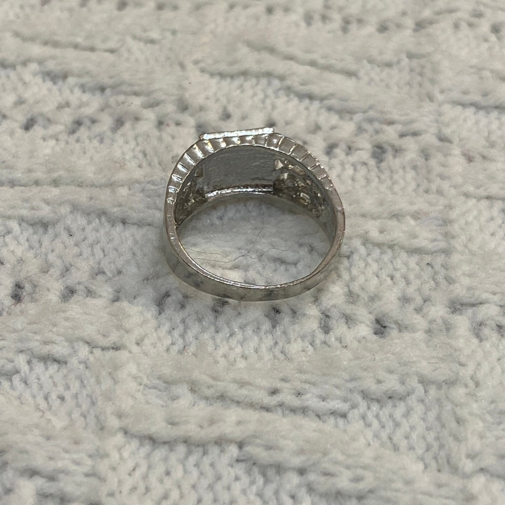 Vintage Silver Unisex-Men's Ring with Rhinestones