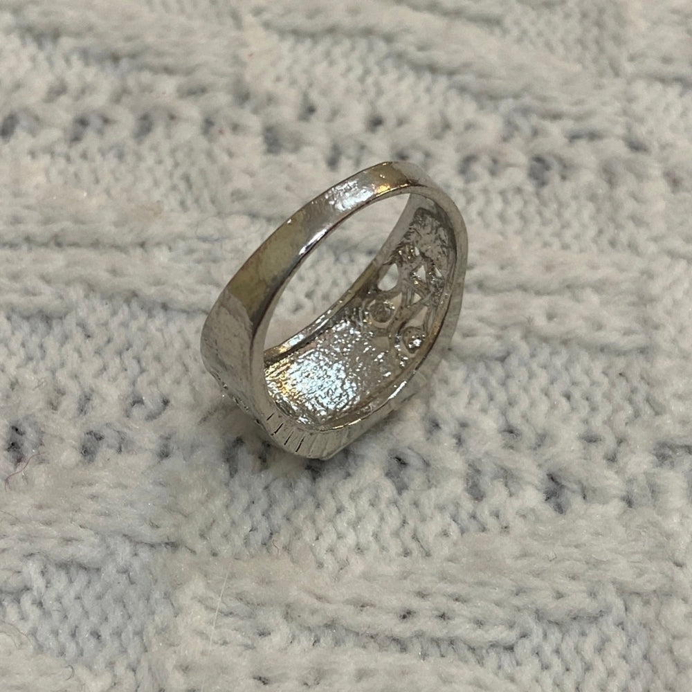 Vintage Silver Unisex-Men's Ring with Rhinestones