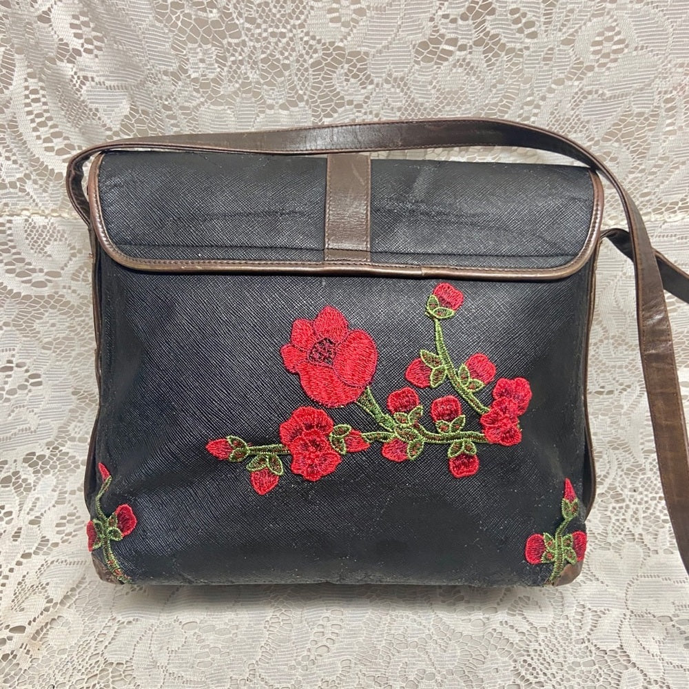 Vintage Fendi Black Canvas-Brown Leather Trim 10inx9inx4.5in