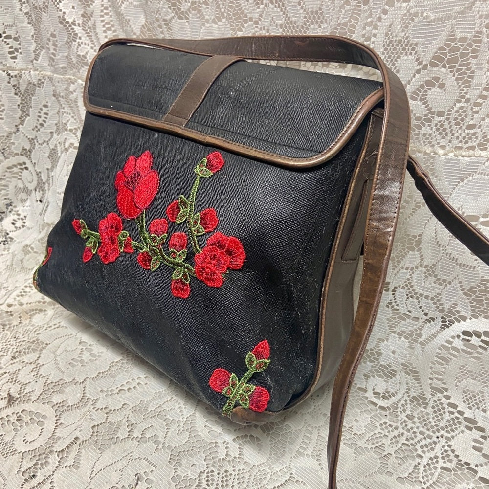 Vintage Fendi Black Canvas-Brown Leather Trim 10inx9inx4.5in