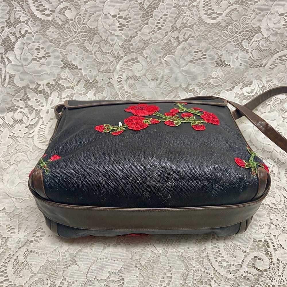 Vintage Fendi Black Canvas-Brown Leather Trim 10inx9inx4.5in