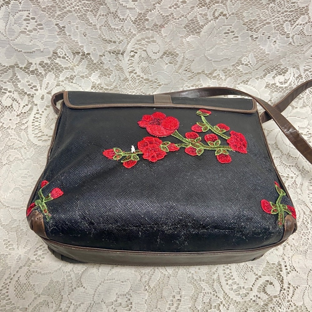 Vintage Fendi Black Canvas-Brown Leather Trim 10inx9inx4.5in