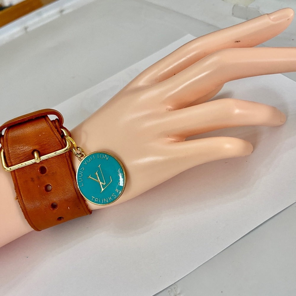 Louis Vuitton Luggage Strap-Bracelet with Aqua Blue Enamel LV Charm (S)