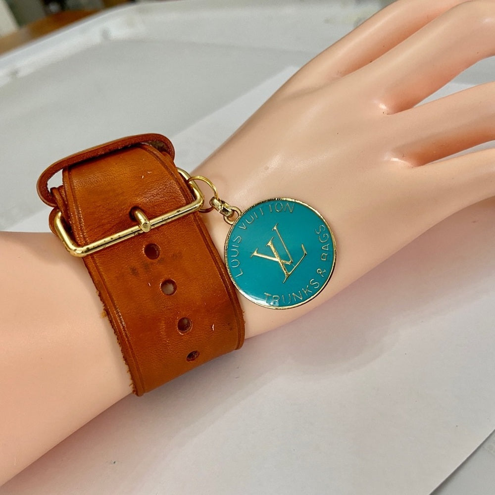Louis Vuitton Luggage Strap-Bracelet with Aqua Blue Enamel LV Charm (S)