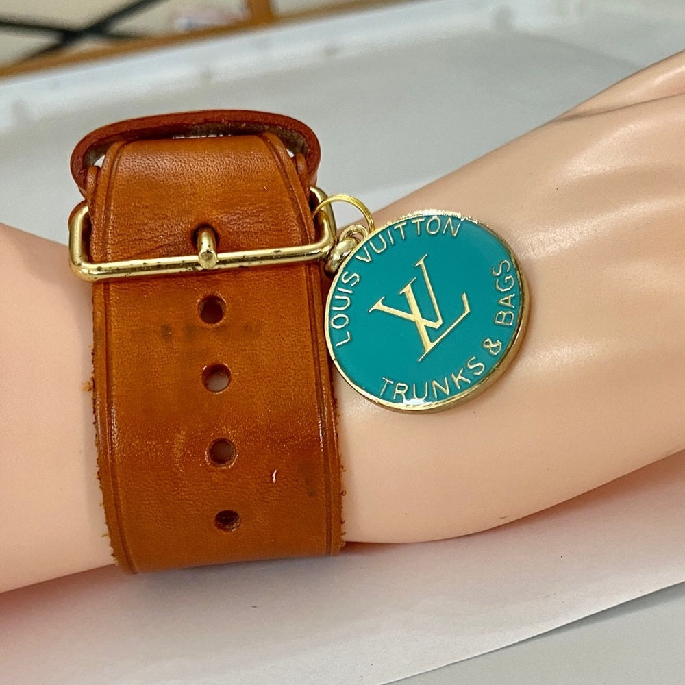 Louis Vuitton Luggage Strap-Bracelet with Aqua Blue Enamel LV Charm (S)