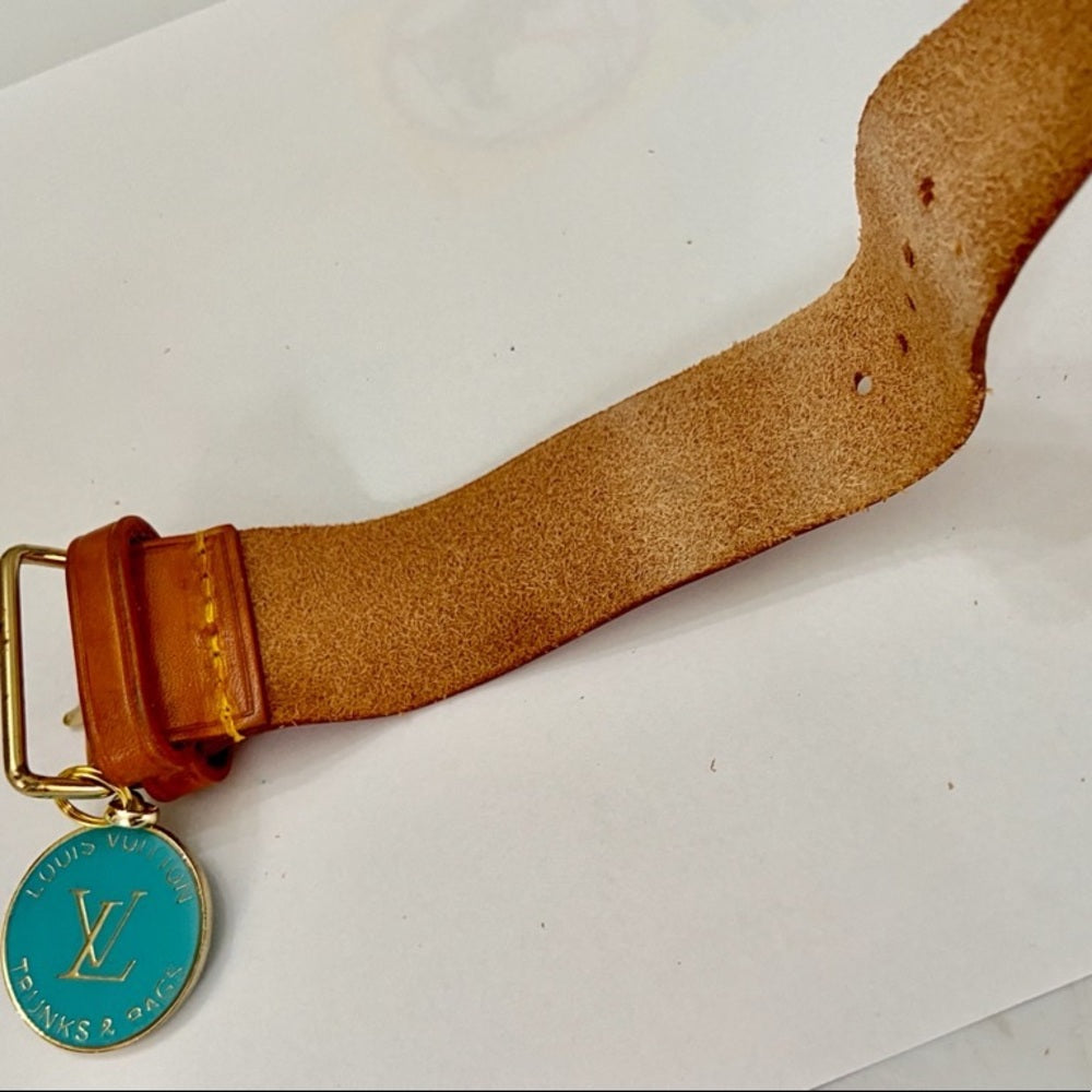 Louis Vuitton Luggage Strap-Bracelet with Aqua Blue Enamel LV Charm (S)