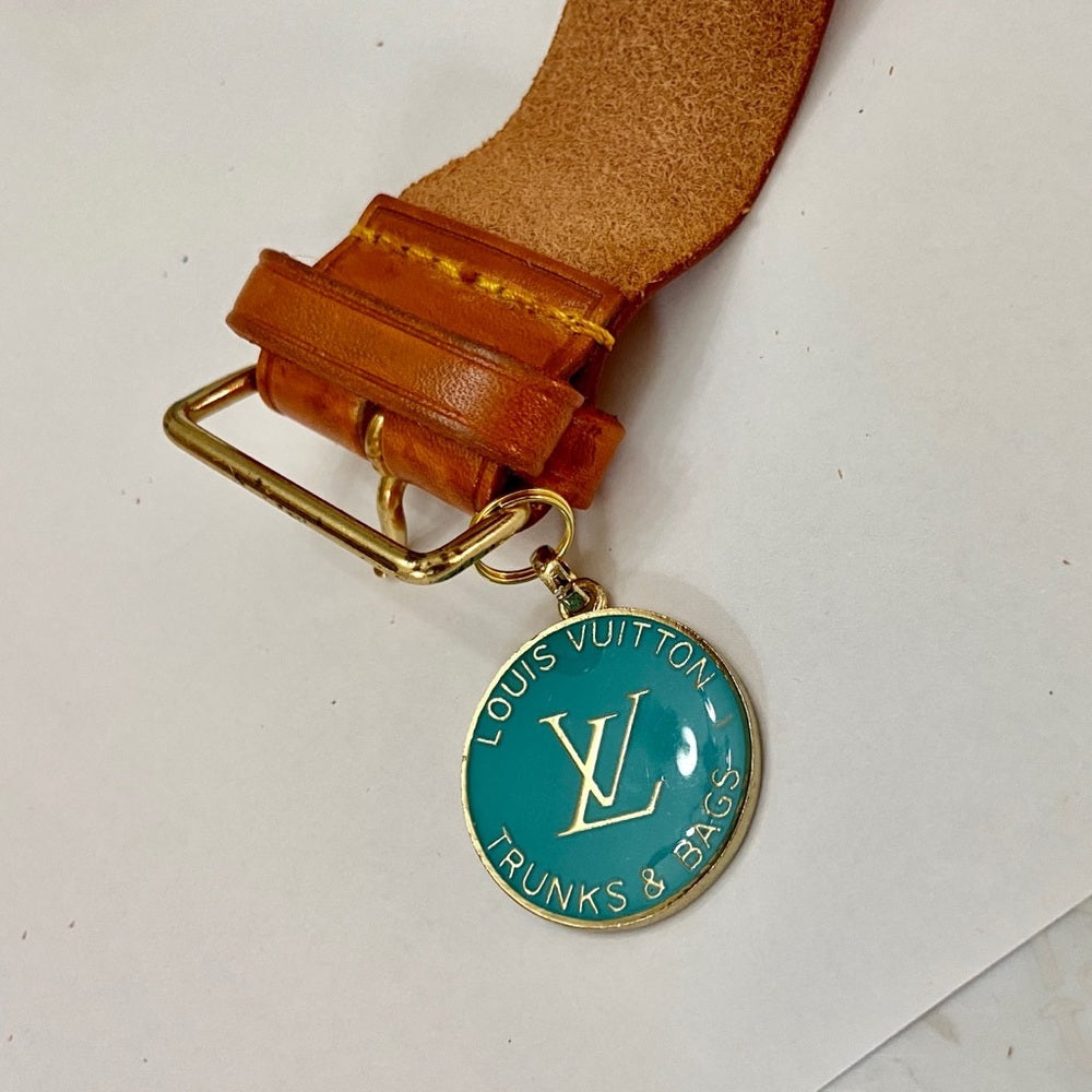 Louis Vuitton Luggage Strap-Bracelet with Aqua Blue Enamel LV Charm (S)