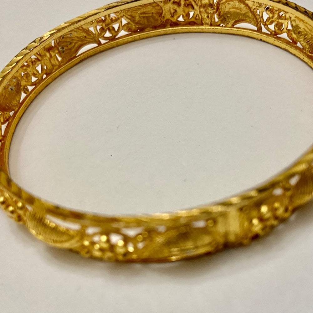 Elegant Gold 1/3in W Etched- Pierced 8in C Bangle Bracelet