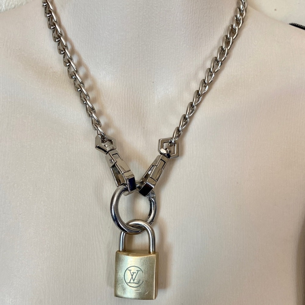 Vintage, Louis Vuitton Brass Padlock with 18-in Silver Tone Chain