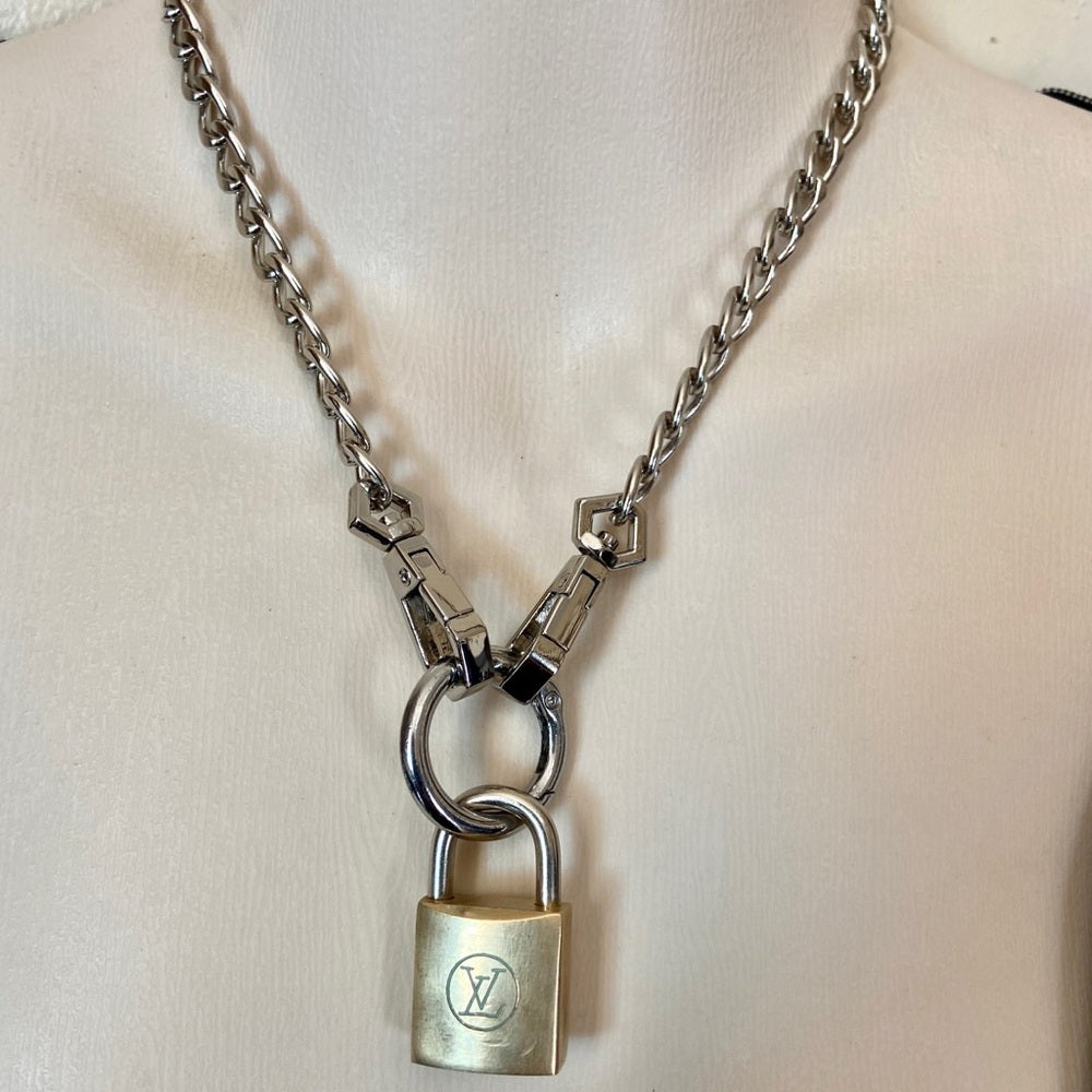 Vintage, Louis Vuitton Brass Padlock with 18-in Silver Tone Chain